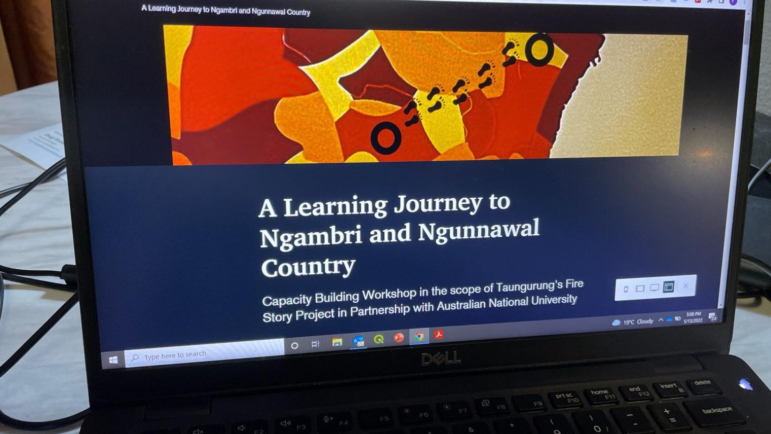 Laptop displaying A Learning Journey to Ngambri and Ngunnawal Country 