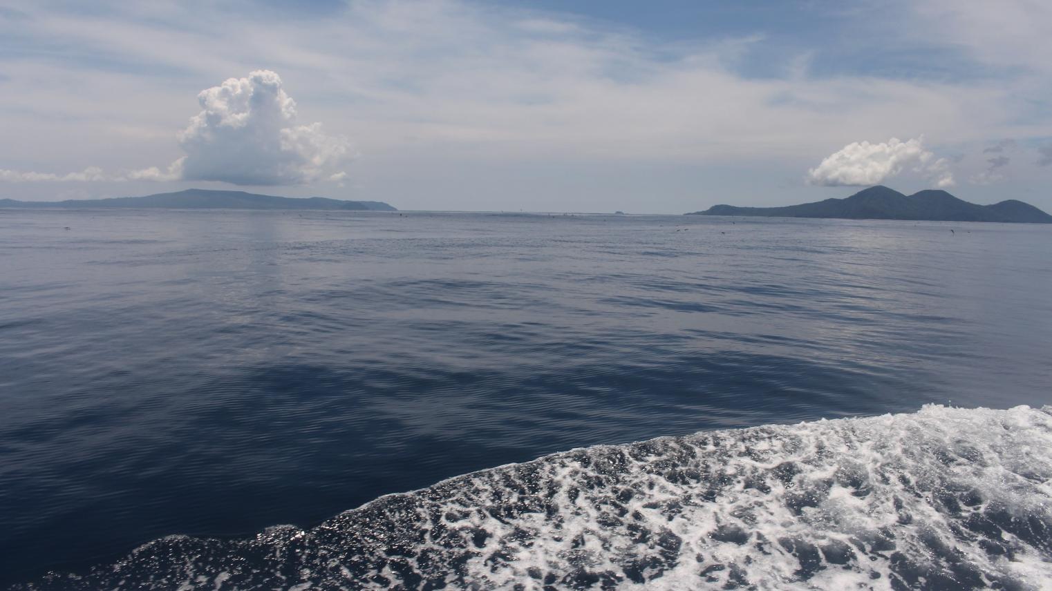 Epi (left) and Tongoa (right) Islands with the 12km gap in between created by the eruption of Kuwae