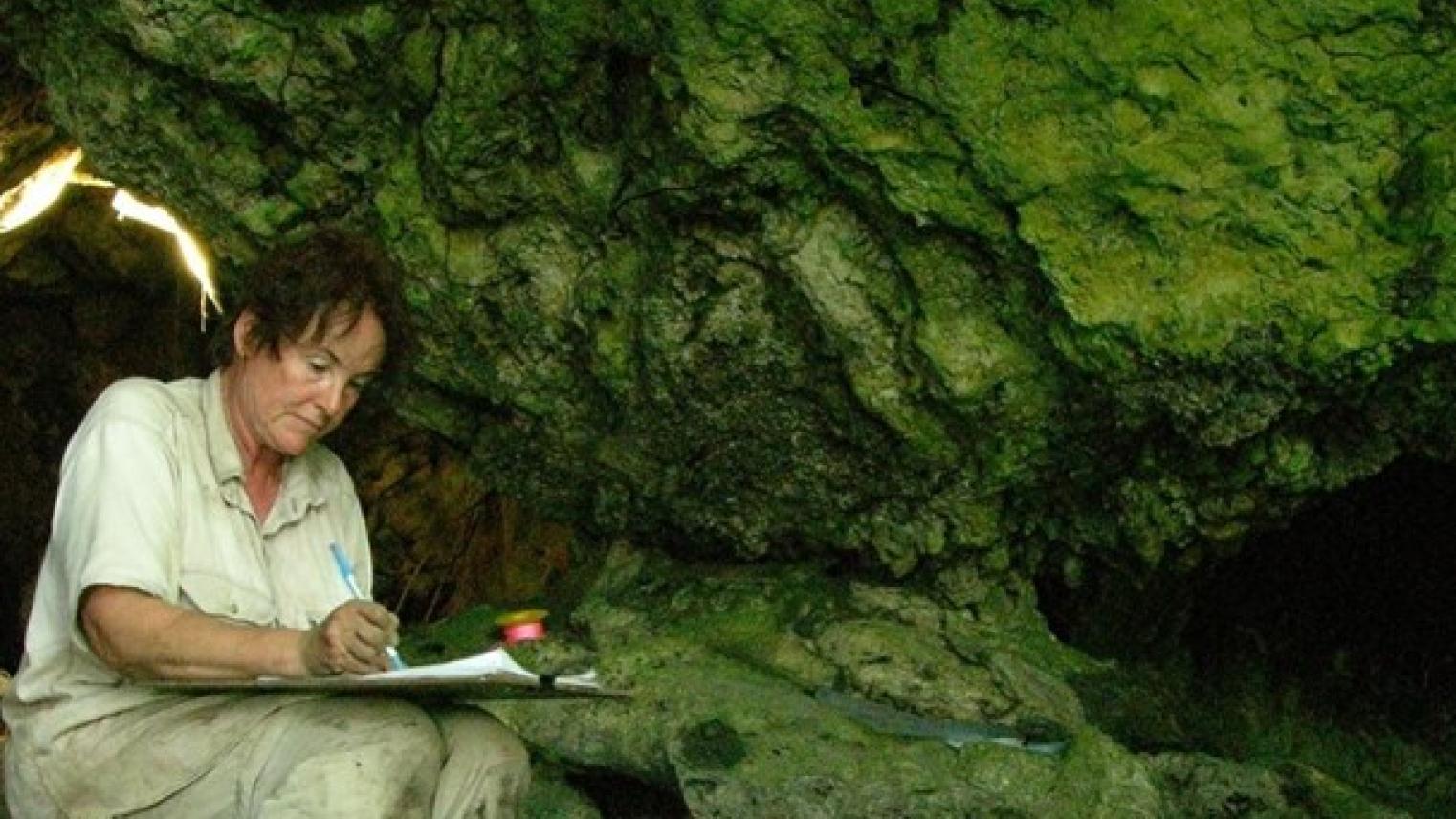 Sue O Connor in Lachitu Cave, north coast PNG in 2004